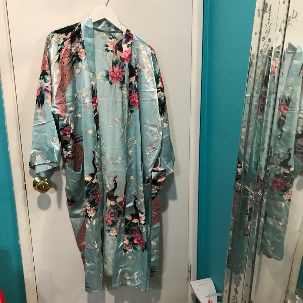 NK silk printed floral and birds robe